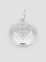 Rhodium-plated brass cross and ex-voto pendant