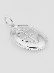 Rhodium-plated brass cross and ex-voto pendant