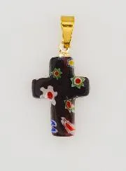 Handcrafted Glass Cross Pendant – Black