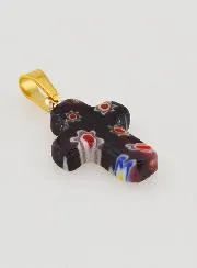 Handcrafted Glass Cross Pendant – Black