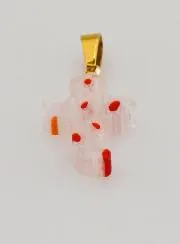 Handcrafted Glass Cross Pendant – Red Flowers
