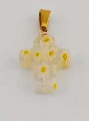 Handcrafted Glass Cross Pendant – Yellow Flowers