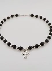 Religious Necklace with Black Agate and Cross