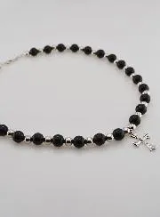 Religious Necklace with Black Agate and Cross