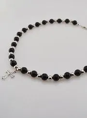 Religious Necklace with Black Agate and Cross