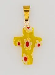 Handcrafted Glass Cross Pendant – Yellow