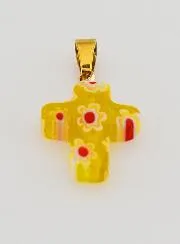 Handcrafted Glass Cross Pendant – Yellow