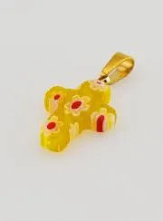 Handcrafted Glass Cross Pendant – Yellow
