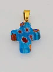 Handcrafted Glass Cross Pendant – Turquoise Blue