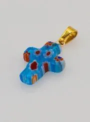 Handcrafted Glass Cross Pendant – Turquoise Blue