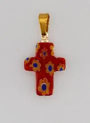 Handcrafted Glass Cross Pendant - Red