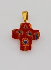Handcrafted Glass Cross Pendant - Red