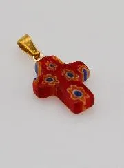 Handcrafted Glass Cross Pendant - Red