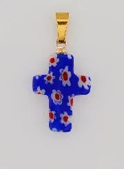 Handcrafted Glass Cross Pendant – Blue