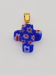Handcrafted Glass Cross Pendant – Blue