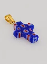 Handcrafted Glass Cross Pendant – Blue