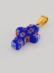 Handcrafted Glass Cross Pendant – Blue