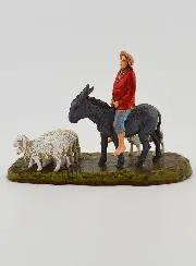 Nativity Figure Shepherd on a Donkey and Sheep – 6cm
