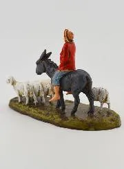 Nativity Figure Shepherd on a Donkey and Sheep – 6cm