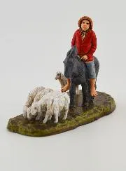 Nativity Figure Shepherd on a Donkey and Sheep – 6cm