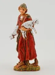 Nativity Figure Shepherd Carrying His Lambs – 6cm