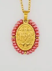 Miraculous Medal + Chain – Pearlescent Pink Beads