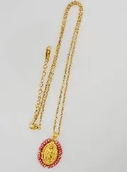 Miraculous Medal + Chain – Pearlescent Pink Beads