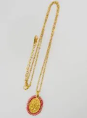 Miraculous Medal + Chain – Pearlescent Pink Beads