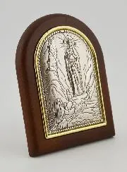 Our Lady of Lourdes Icon Wood and Silver