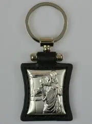 Saint Christopher Silver & Black Leather Key Chain