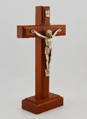 Beech Wood Crucifix on Base. Size 20 cm