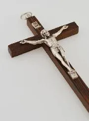 Silver Metal Christ & Wood Crucifix