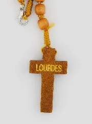Wooden Rosary with Lourdes Heart-Shaped Medal