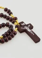 Rosary with Dark Wooden Beads on a String