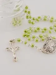 First Communion Rosary with Green Beads