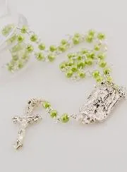First Communion Rosary with Green Beads