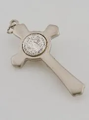Saint Benedict Silvery Cross Pendant