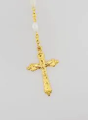 Rosary with Rice Grain Mother of Pearl Beads on a Golden Chain