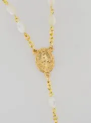 Rosary with Rice Grain Mother of Pearl Beads on a Golden Chain