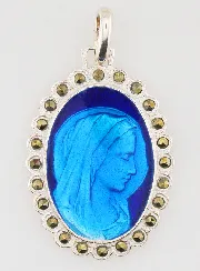 Holy Virgin Mary Silver & Blue Enamel Medal - 3 cm