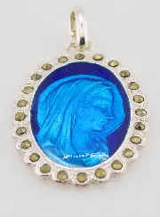 Holy Virgin Mary Silver & Blue Enamel Medal - 3 cm