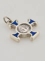 Saint Benedict Metal Cross Pendant - Blue - 2 cm