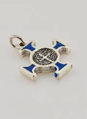 Saint Benedict Metal Cross Pendant - Blue - 2 cm