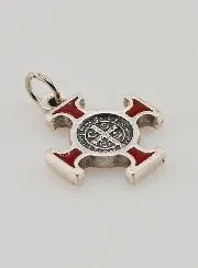 Saint Benedict Metal Cross Pendant - Red - 2 cm
