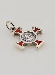 Saint Benedict Metal Cross Pendant - Red - 2 cm