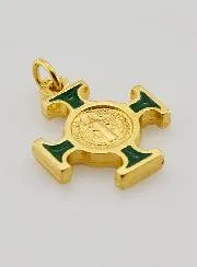Saint Benedict Golden Cross Pendant - Green - 2 cm