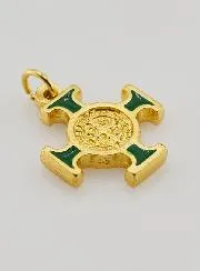 Saint Benedict Golden Cross Pendant - Green - 2 cm