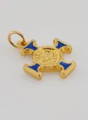 Saint Benedict Golden Cross Pendant - Blue - 2 cm