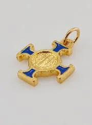 Saint Benedict Golden Cross Pendant - Blue - 2 cm