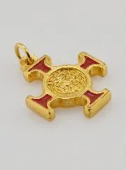 Saint Benedict Golden Cross Pendant - Red - 2 cm